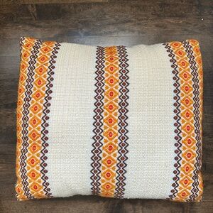 Vintage 70s Boho Woven Pillow Brown Cream Embroidered